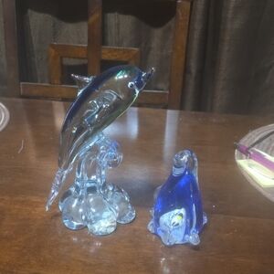Glass Dolphin and Penguin Set